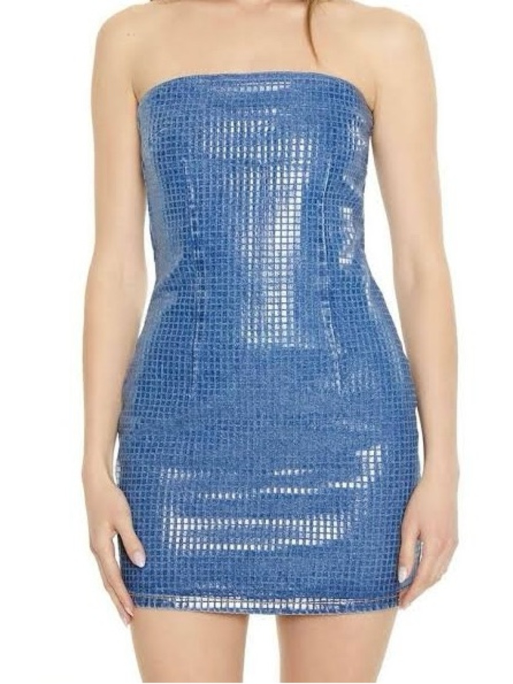 BRATZ x Forever 21 Strapless Coated Denim Y2K Mini Dress